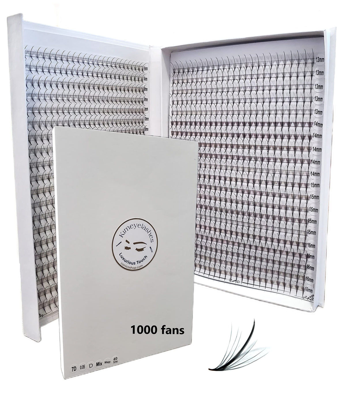 Kimeyelashes 1200 Wispy Premade Fans box front view