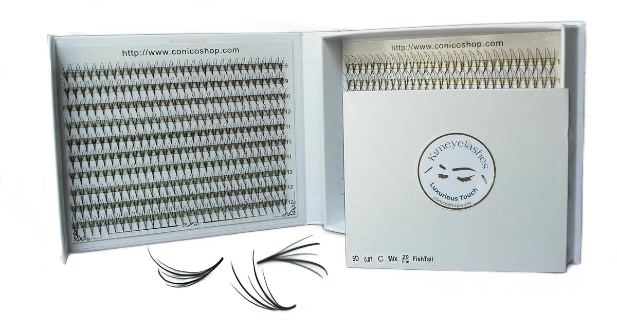 Kimeyelashes 5D Wispy Fish Tail Premade Fans box front view