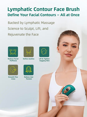 Kinbana Lymphatic Contour Face Brush showing LED light and heat feature