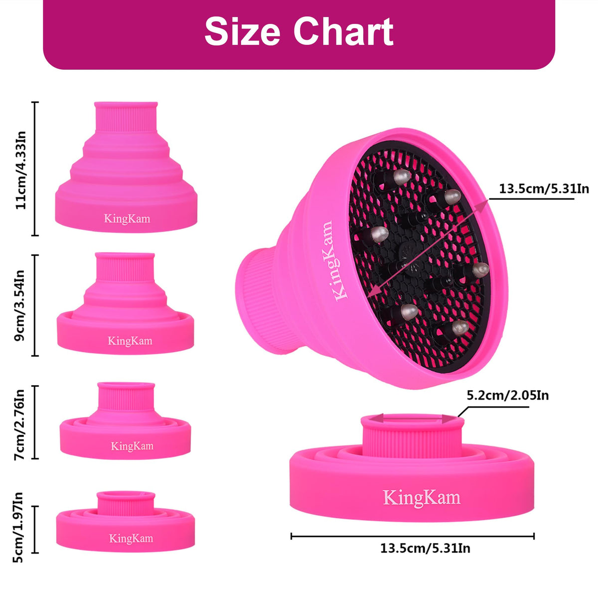 KingKam Hair Diffuser in a travel makeup bag