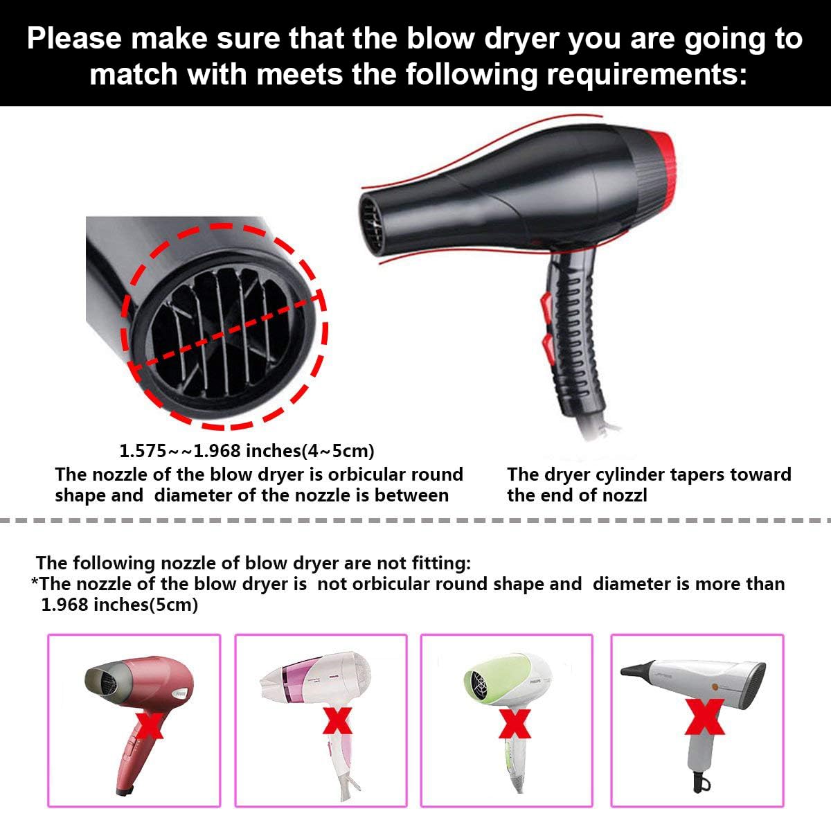 KingKam Hair Diffuser showing nozzle compatibility