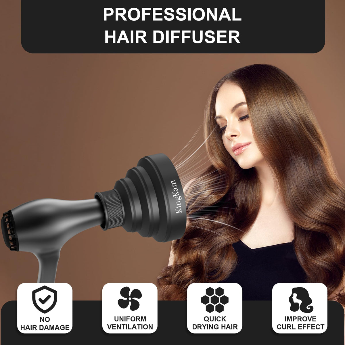 KingKam Silicone Hair Diffuser folded for travel