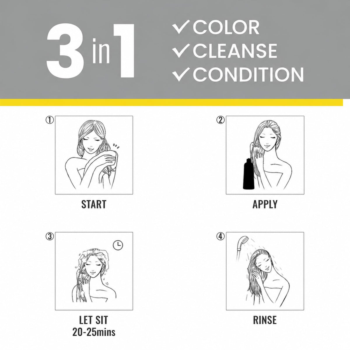 Kingming Black Hair Dye Shampoo 3 in 1 back view