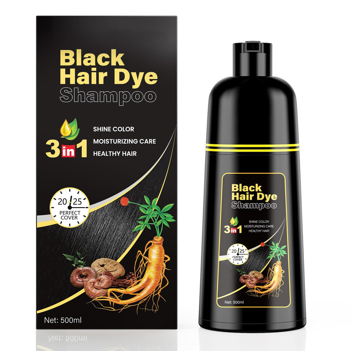 Kingming Black Hair Dye Shampoo 3 in 1 front view