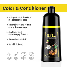 Kingming Black Hair Dye Shampoo bottle with disposable gloves