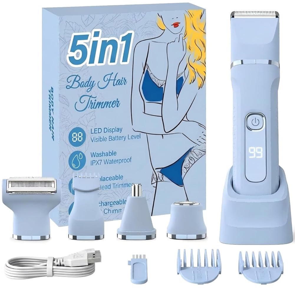KINGTEE 5-in-1 Bikini Trimmer for Women front view in blue