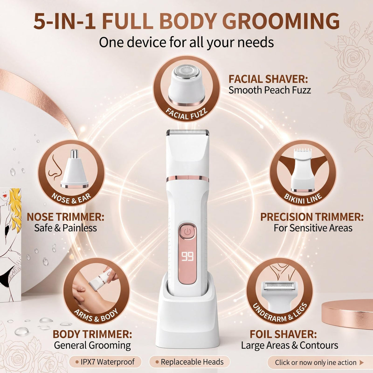 KINGTEE 5-in-1 Bikini Trimmer side view showcasing blades