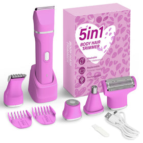 KINGTEE 5-in-1 Electric Bikini Trimmer front view in rose pink
