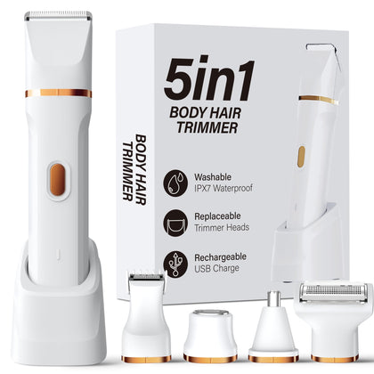 KINGTEE 5-in-1 Electric Bikini Trimmer front view with white finish