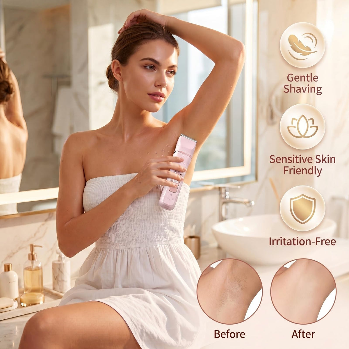 KINGTEE Bikini Trimmer with interchangeable blades displayed