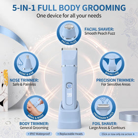 KINGTEE Bikini Trimmer with multiple attachments laid out