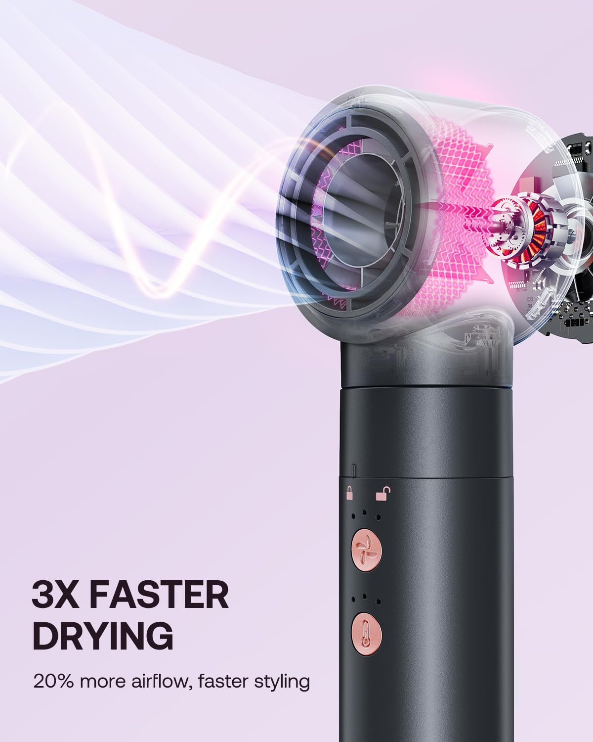 Kinked hot air styler with auto wrap curlers in use