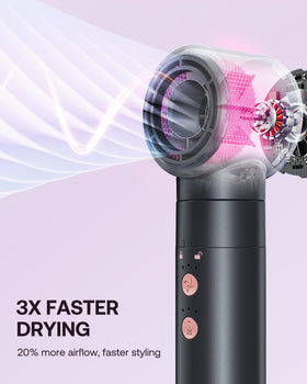 Kinked hot air styler with auto wrap curlers in use