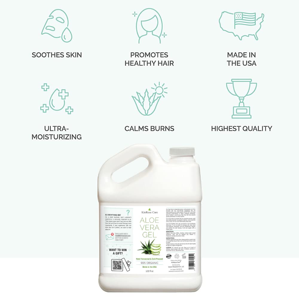 KinRose Care Aloe Vera Gel 128oz bottle side view
