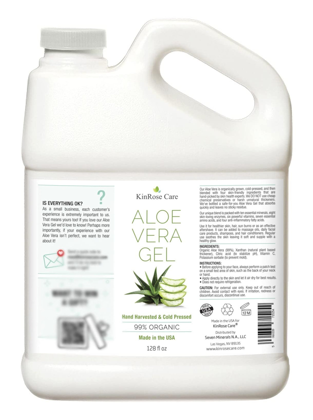 KinRose Care Aloe Vera Gel 128oz packaging details