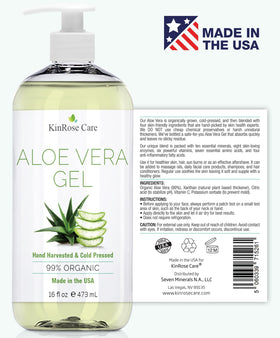 KinRose Care Aloe Vera Gel 16oz side view with pump