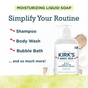 Kirk's 3-in-1 Cleanser with coconut oil and aloe vera ingredients