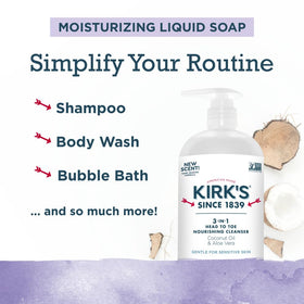 Kirk's 3-in-1 Head to Toe Nourishing Liquid Cleanser with coconut oil and aloe vera