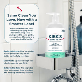 Kirk's 3-in-1 Nourishing Cleanser packaging details