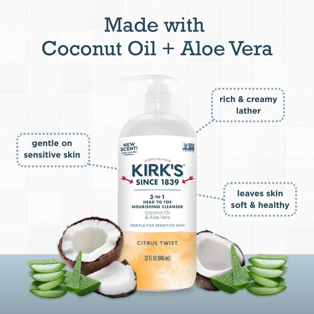 Kirk's 3-in-1 Nourishing Liquid Cleanser in a bathroom setting