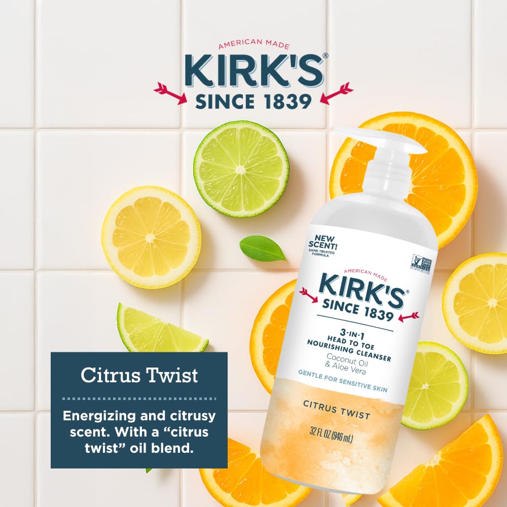 Kirk's 3-in-1 Nourishing Liquid Cleanser with natural fragrance ingredients