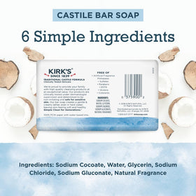Kirk's Castile Bar Soap displayed with natural ingredients