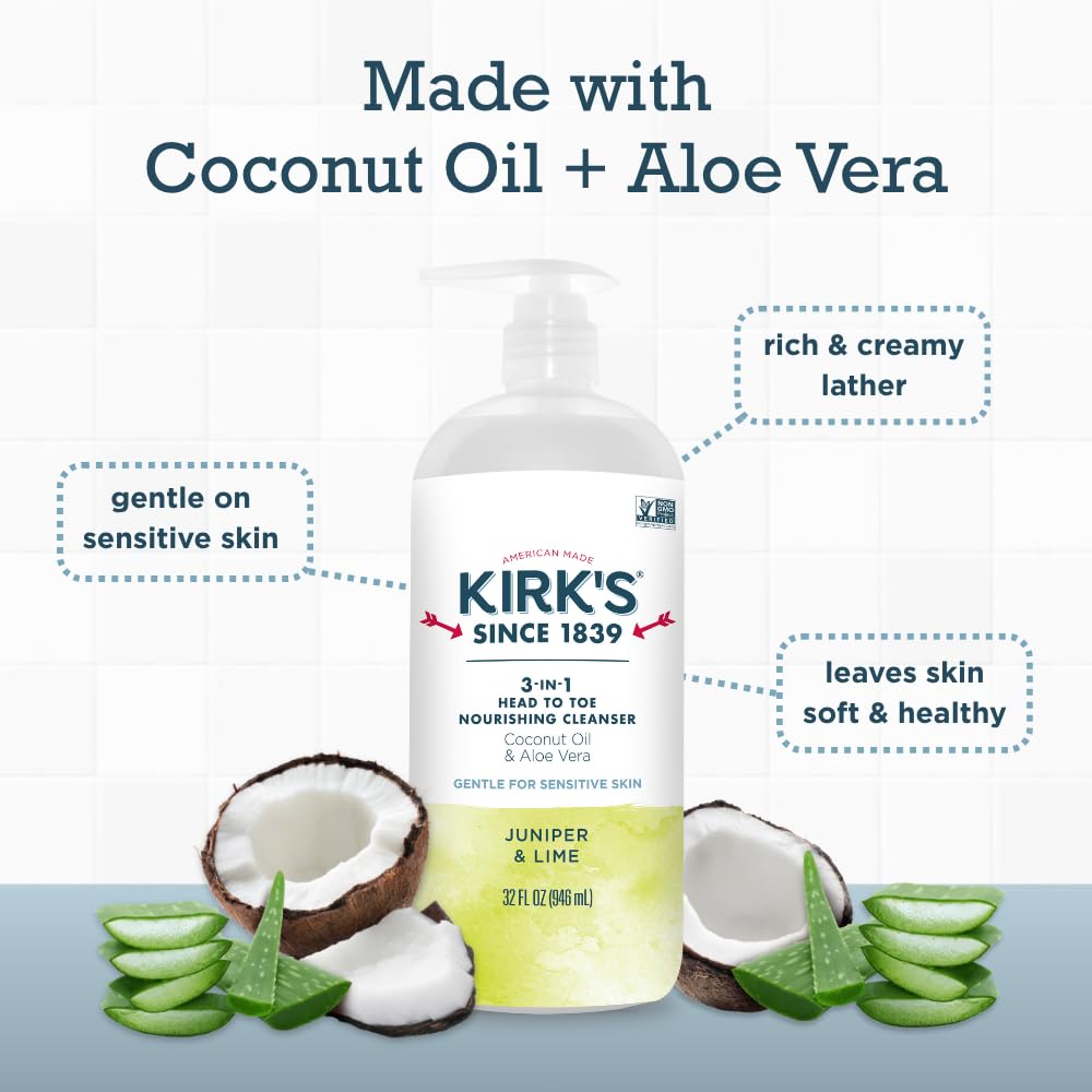 Kirk's Juniper & Lime 3-in-1 Nourishing Cleanser in a bathroom setting