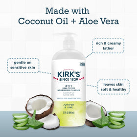 Kirk's Juniper & Lime 3-in-1 Nourishing Cleanser in a bathroom setting
