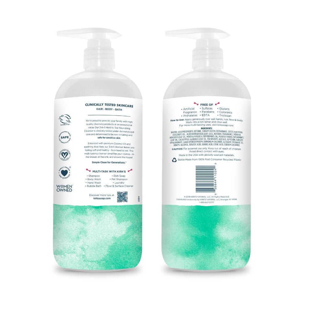 Kirk's Nourishing Cleanser showing coconut oil and aloe vera ingredients