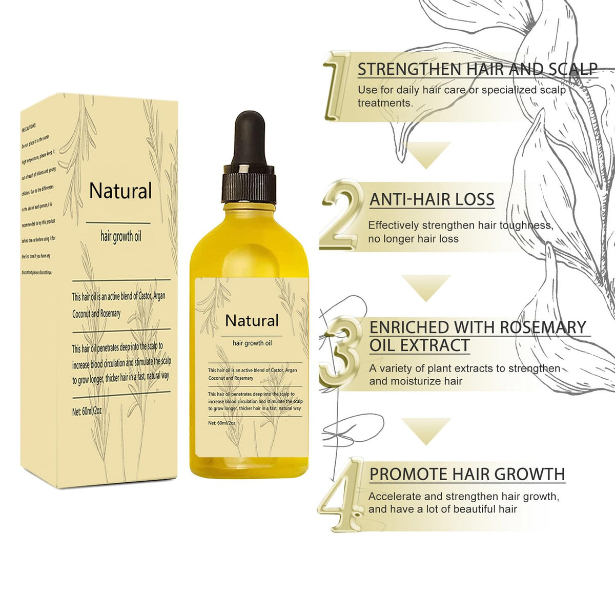 Kisinly Vegan Natural Hair Growth Oil 120mL back view