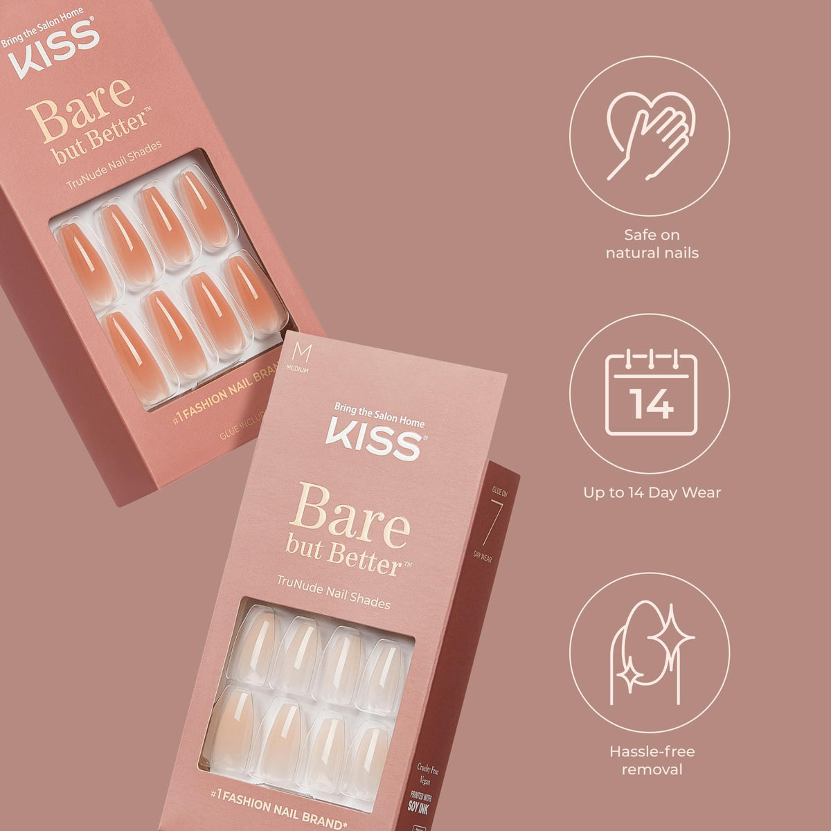 KISS Bare but Better Press On Nails Nude Drama packaging