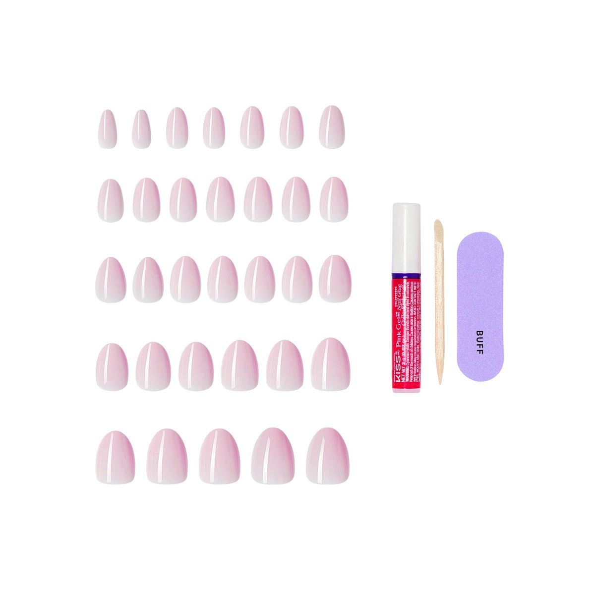 KISS Core Press On Nails Euphonious Pink mini file and manicure stick