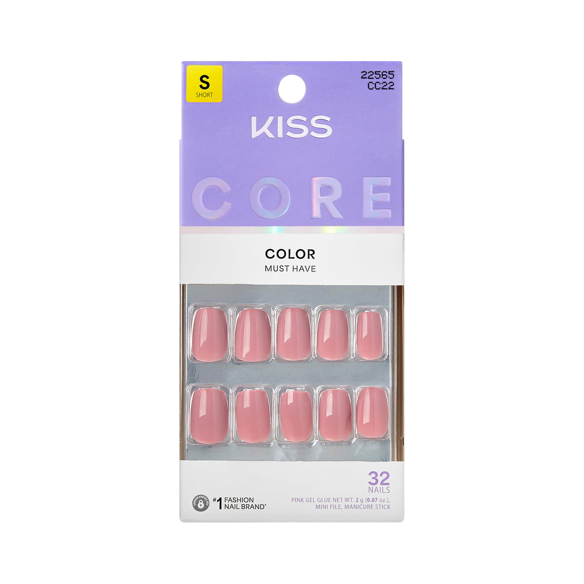 KISS Core Press On Nails 'Felicity' pink short squoval design front view