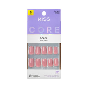 KISS Core Press On Nails 'Felicity' pink short squoval design front view