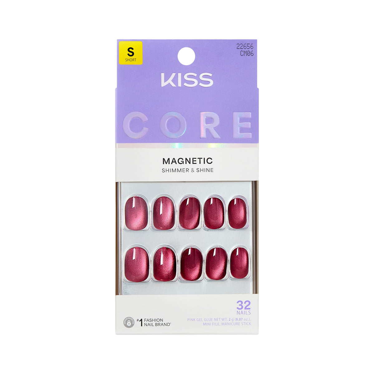 KISS Core Press On Nails 'Flaming' Purple front view with 32 nails