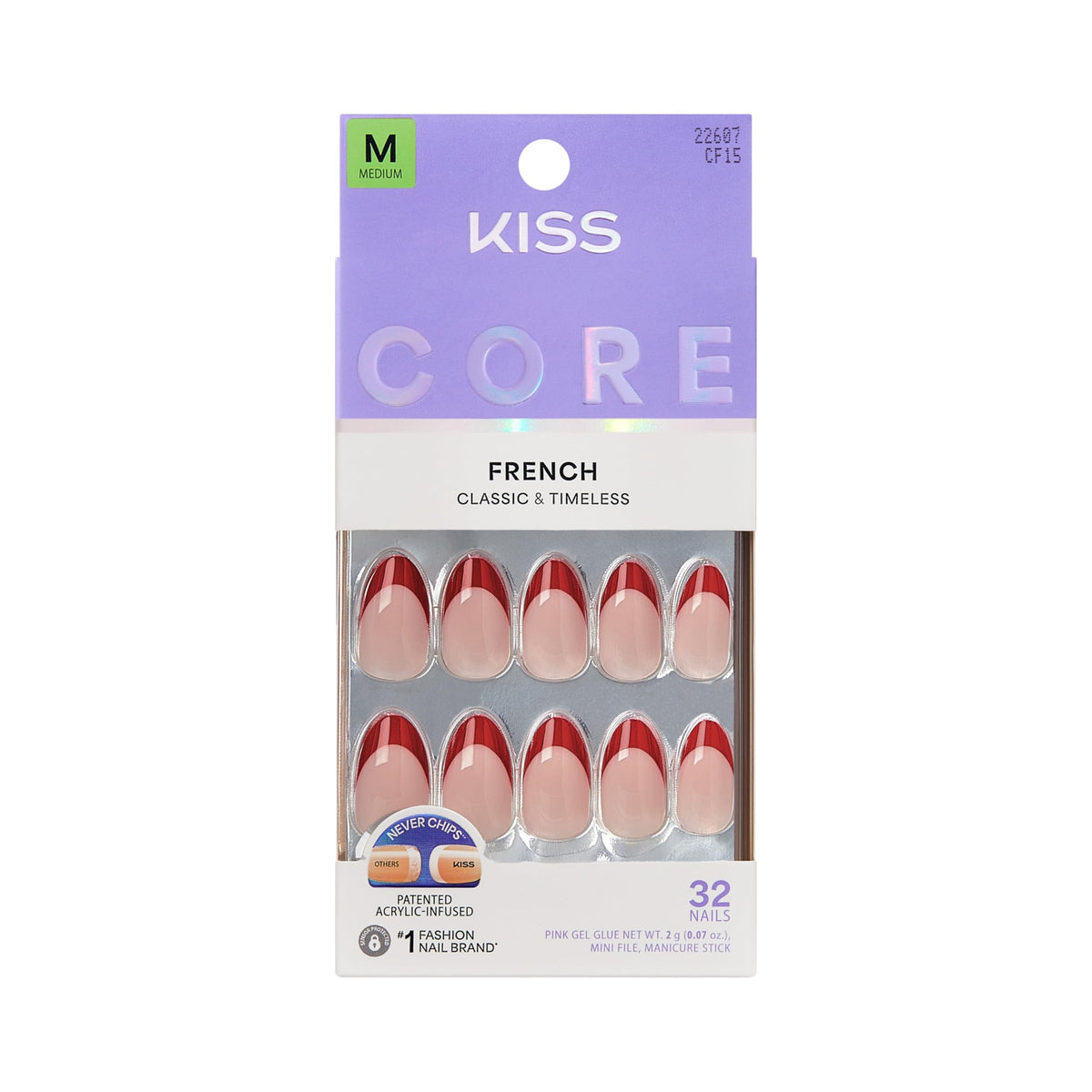 KISS Core Press On Nails Optimistic red almond shape front view
