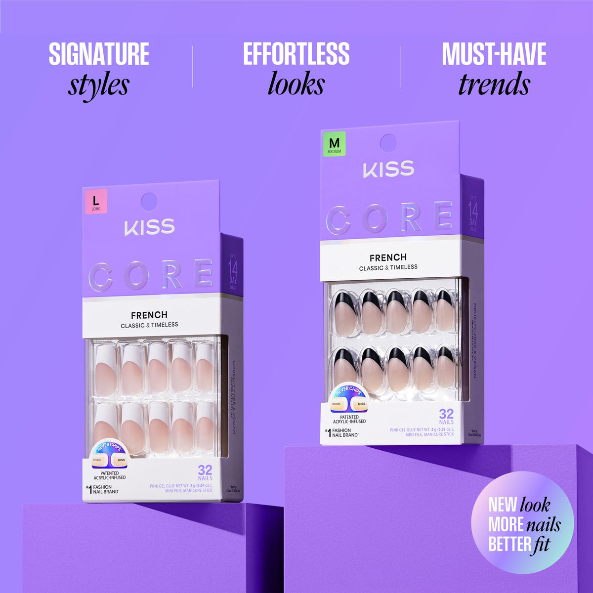 KISS Core Press On Nails 'Scenario' pink medium squoval in packaging