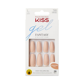 KISS Gel Fantasy Press On Nails 28 count beige coffin shape front view