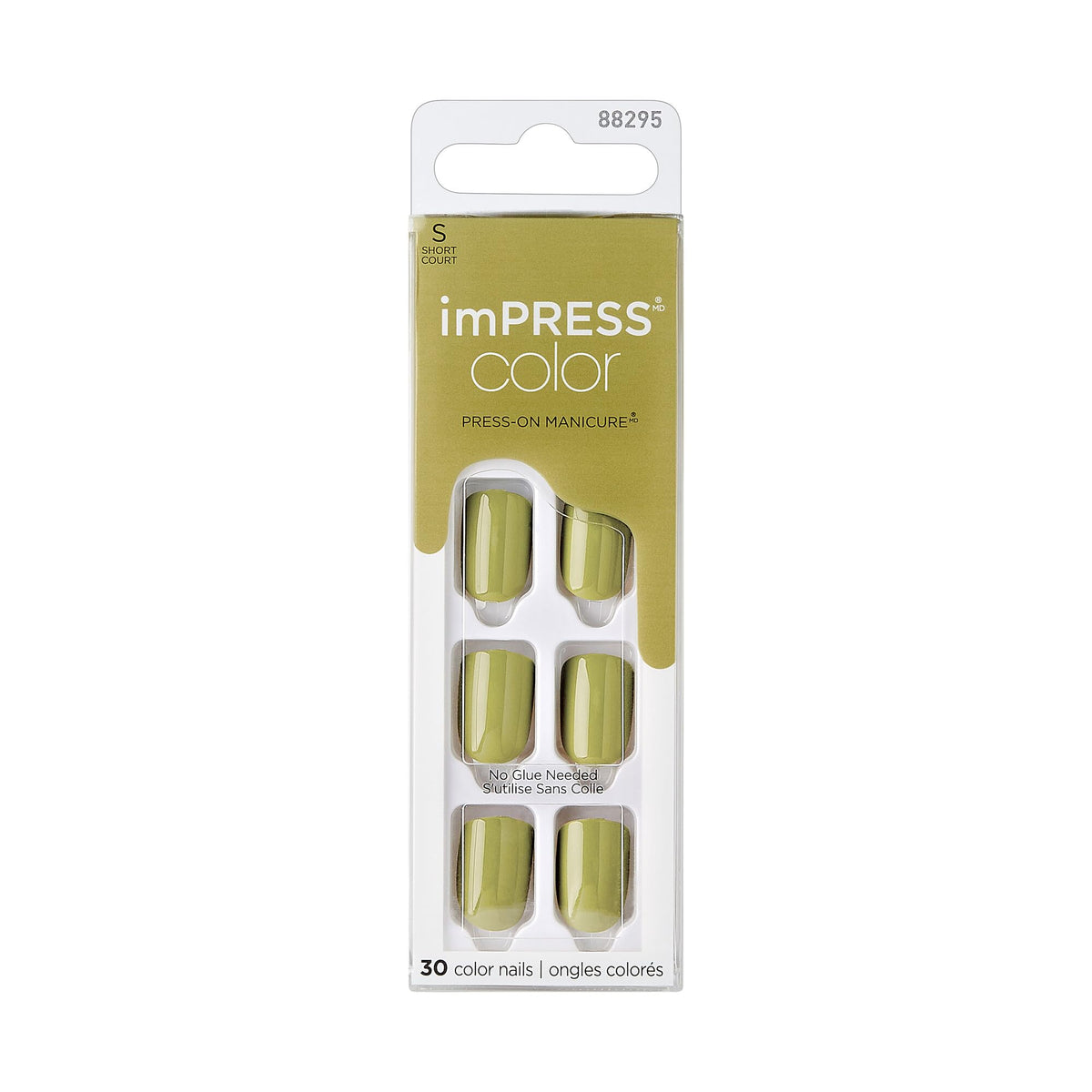 KISS Impress Color No Glue Mani 30 Pcs Olive Green front view