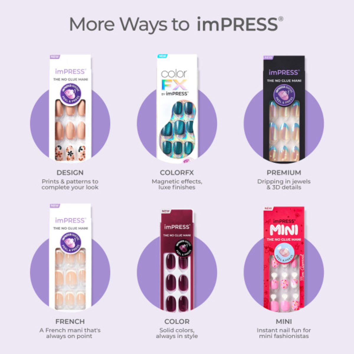 KISS Impress No Glue Mani Press On Nails displayed with manicure stick