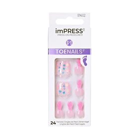 KISS Impress No Glue Pedi Press-On Toenails light pink glitter front view