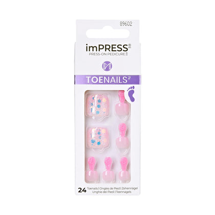 KISS Impress No Glue Pedi Press-On Toenails light pink glitter front view