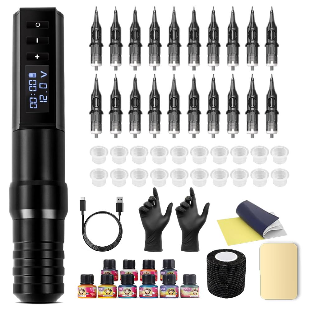 Kiss of Dragon Wireless Tattoo Gun Kit complete set overview