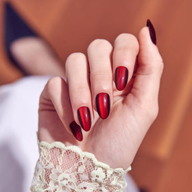 KISS Press On Nails 'Apple Blossom' red glossy finish close-up