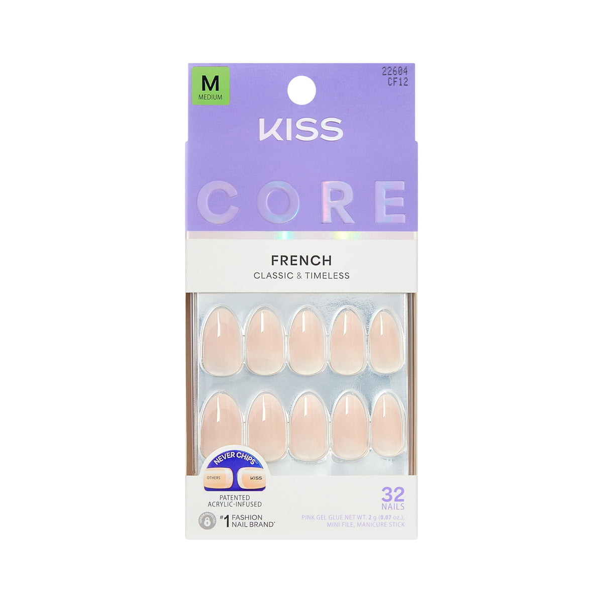 KISS Press On Nails Burble pink medium almond shape front view