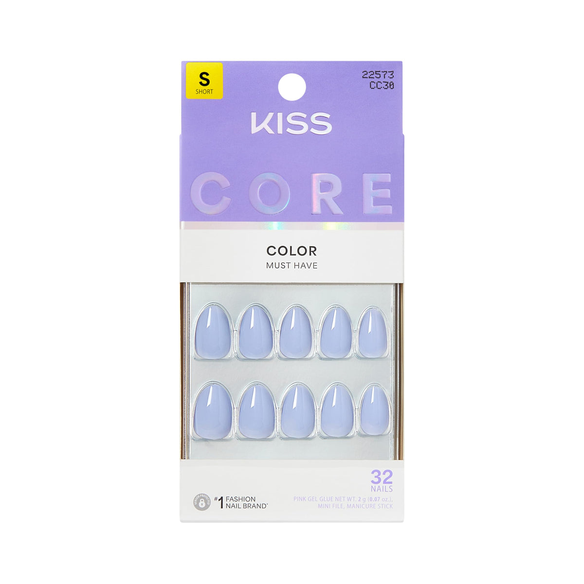 KISS Press On Nails 'Flee' blue almond shape front view