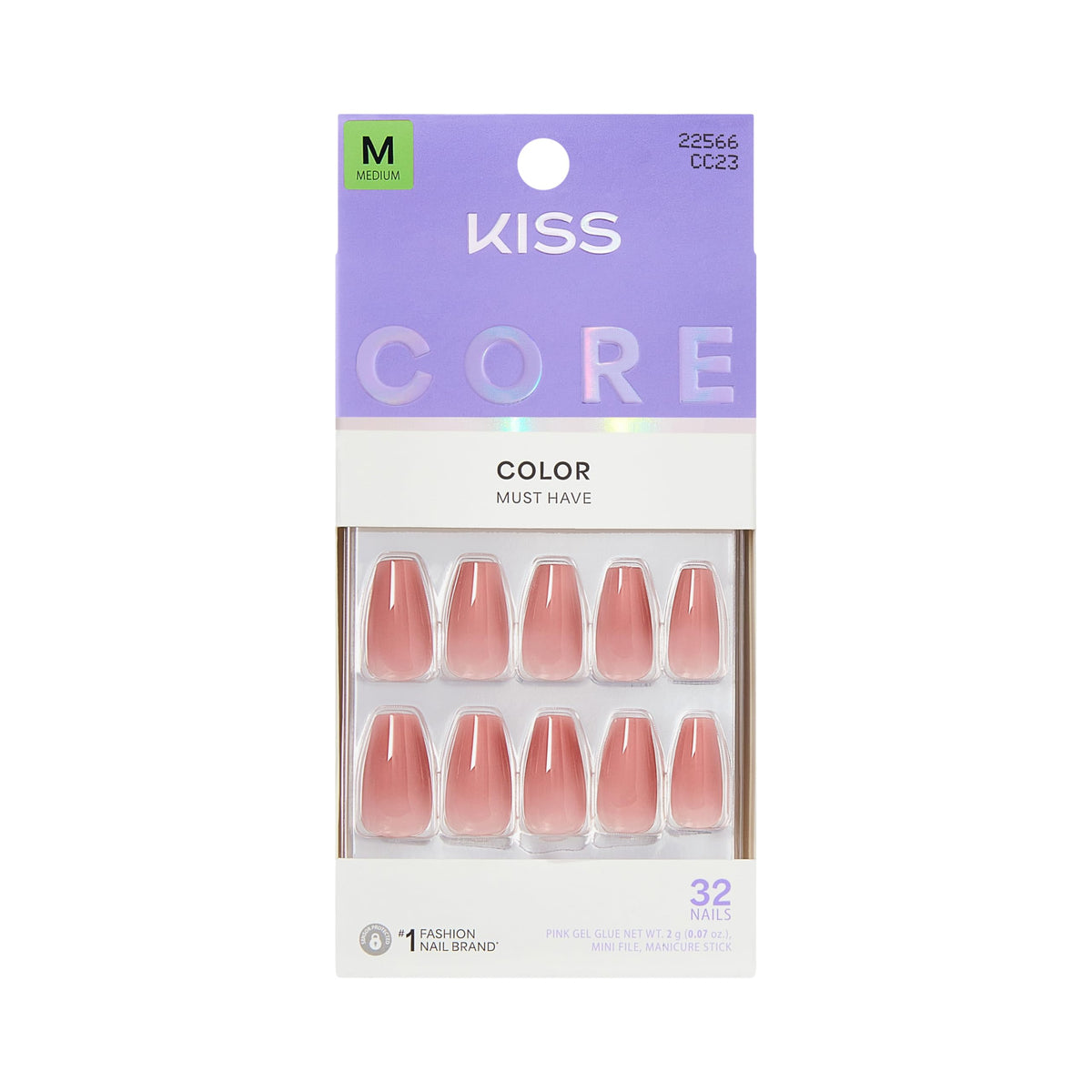 KISS Press On Nails 'Jubilation' pink coffin shape front view