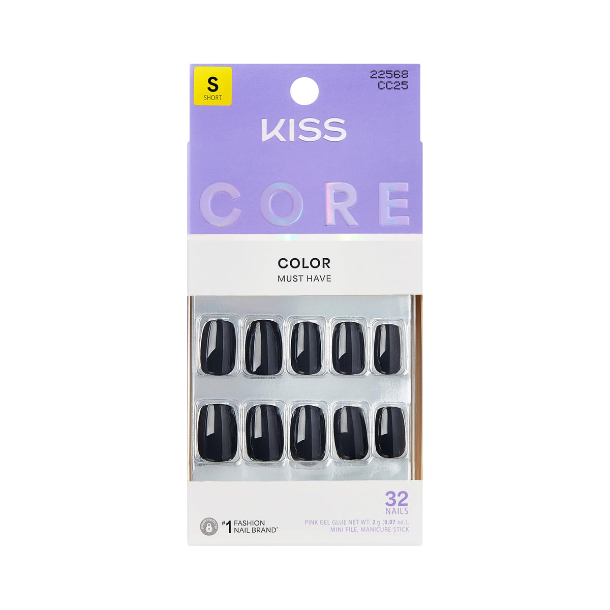 KISS Press On Nails 'Photogenic' black short squoval front view