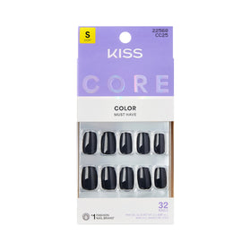 KISS Press On Nails 'Photogenic' black short squoval front view