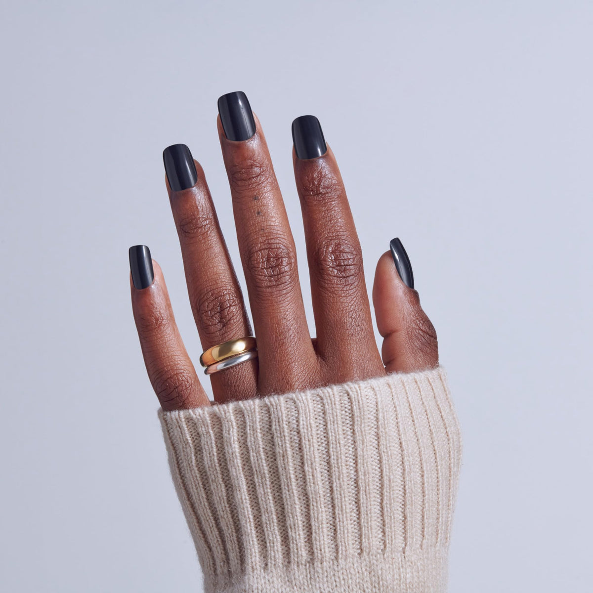 KISS Press On Nails 'Photogenic' black short squoval with glue and tools